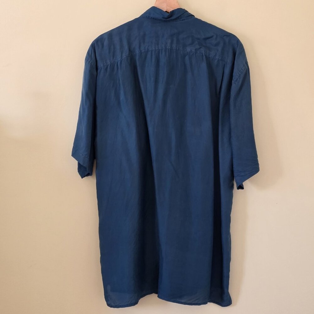 Vtg Stone Silks Shirt Mens L Teal SS Lightweight Button Down Pockets Boho Retro - Picture 13 of 13